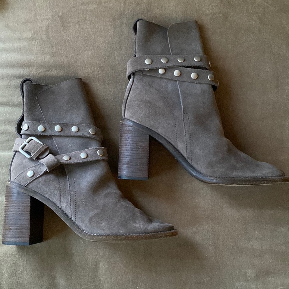 See by Chloe Fawn Suede and Nickel Grommet Ankle Booties